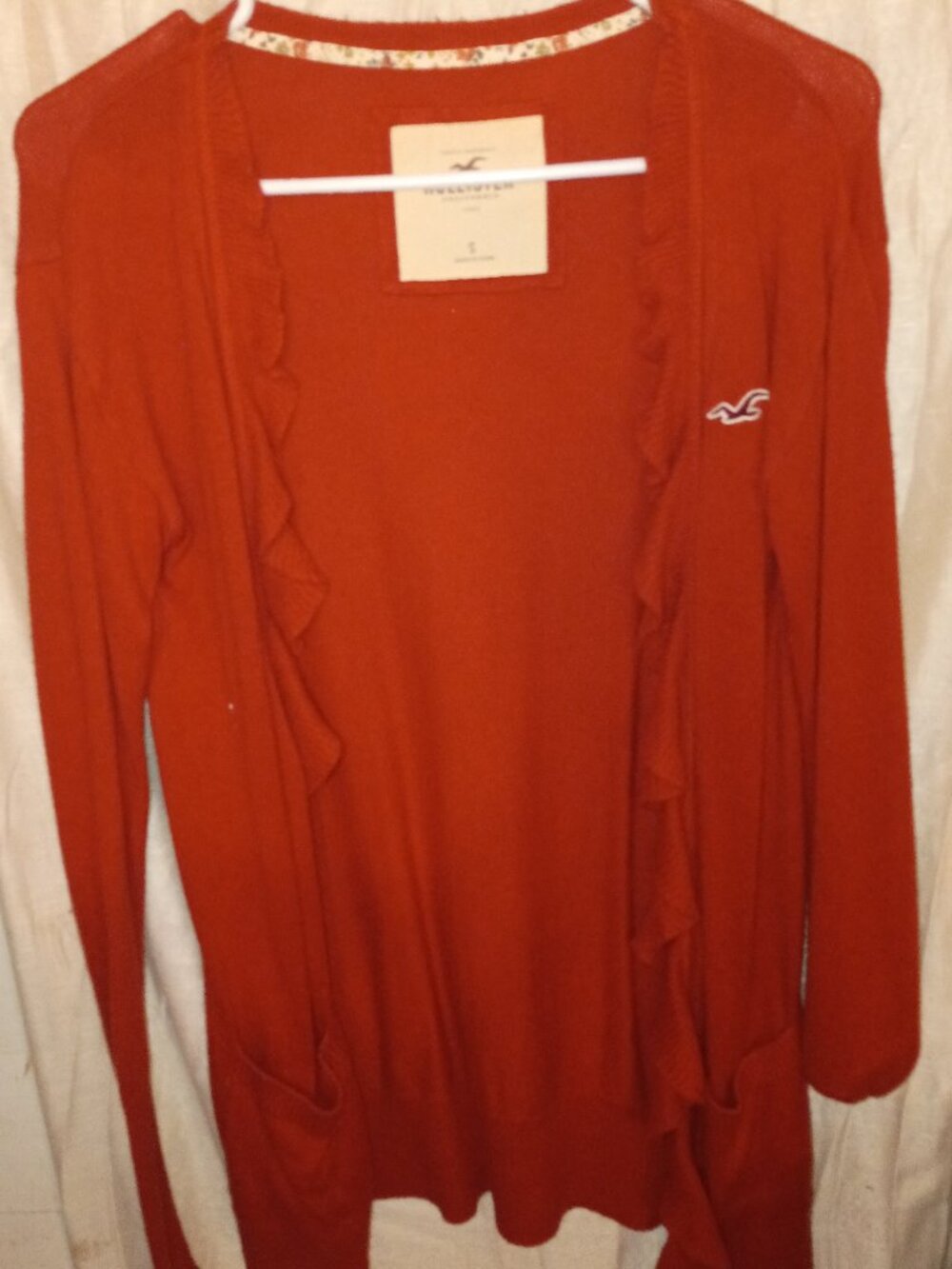 Women's Small Vintage Hollister Red Open Front Ruffle Cardigan